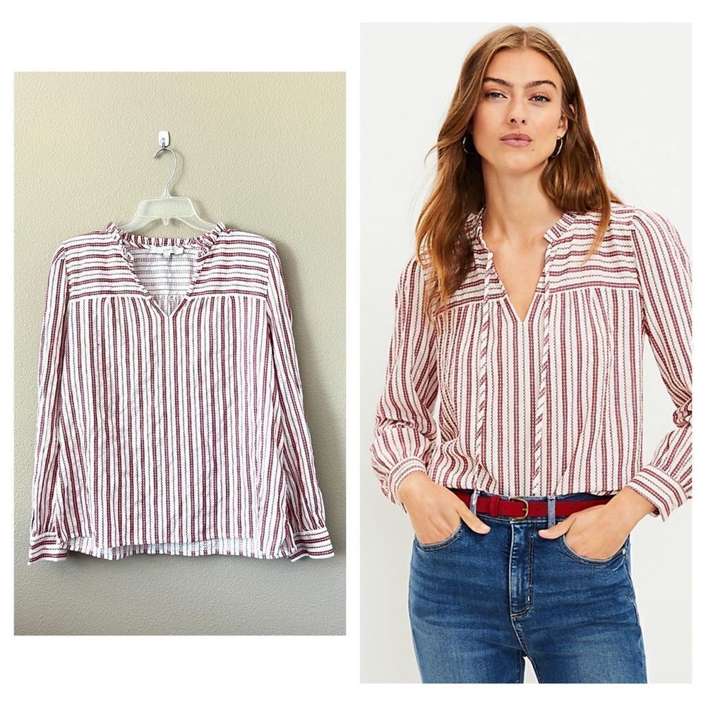 Loft Striped Ruffle Blouse